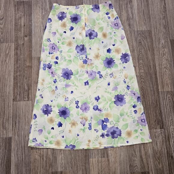 Vtg Floral Slip Skirt Womens M Yellow Midi Cottagecore Boho Fairycore Y2K Dainty - Picture 4 of 6